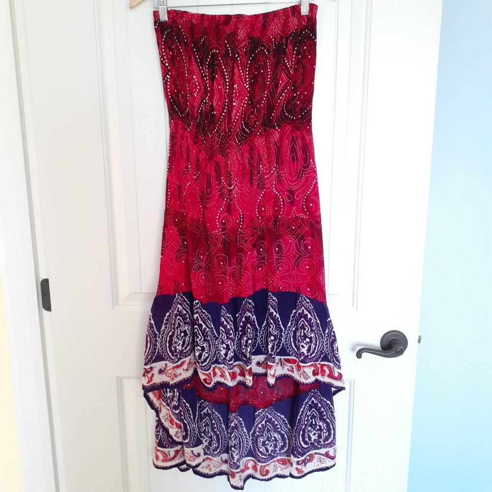 World Market Strapless High/Low Printed Full Lined Dress Pink Purple Size S/M